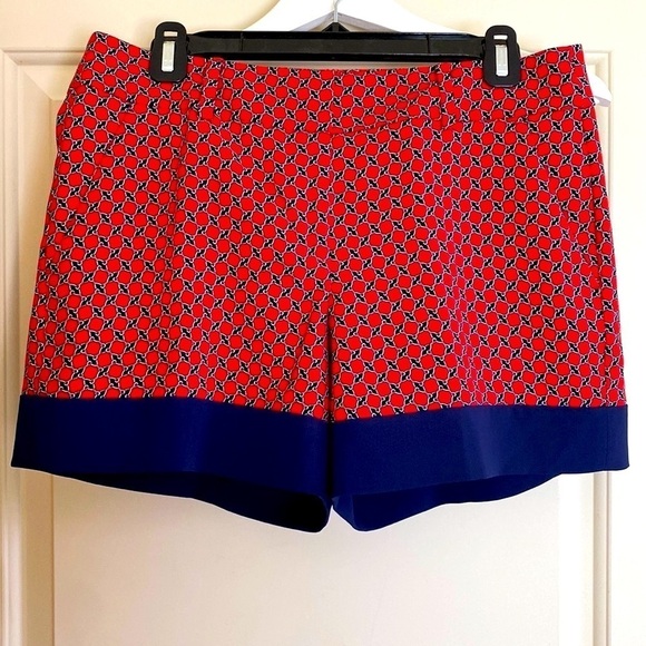 Ann Taylor Pants - Ann Taylor dress shorts in geometric red print with blue border trim size 4